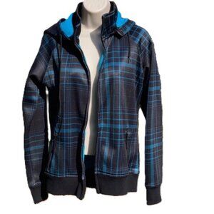 EMPYRE Plaid Hooded Jacket Black and Teal Womens Size Large